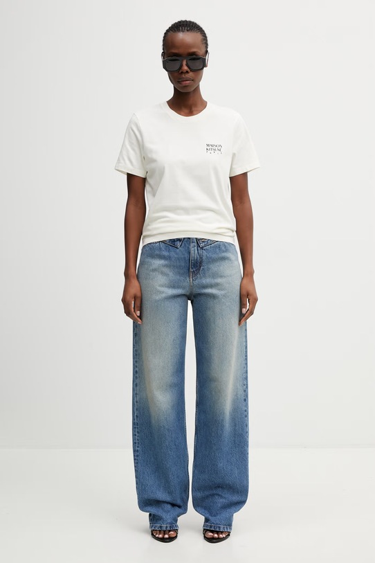 Maison Kitsuné Gallery fox tričko bavlněné ženské QW00104KJ7026 béžová