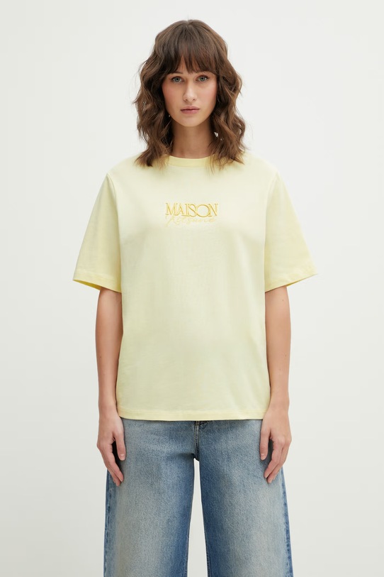 Maison Kitsuné t-shirt bawełniany Album Logo bawełna żółty QW00110KJ0119