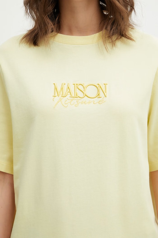 Maison Kitsuné t-shirt bawełniany Album Logo żółty QW00110KJ0119