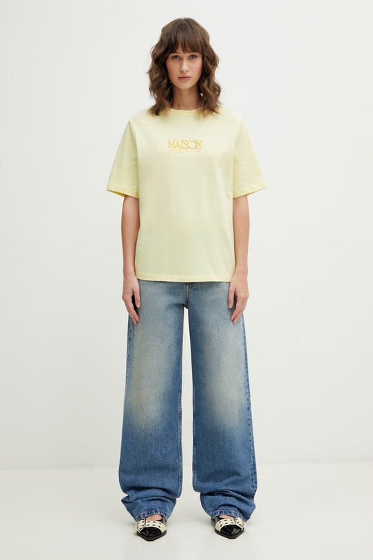 Maison Kitsuné t-shirt bawełniany Album Logo QW00110KJ0119 żółty