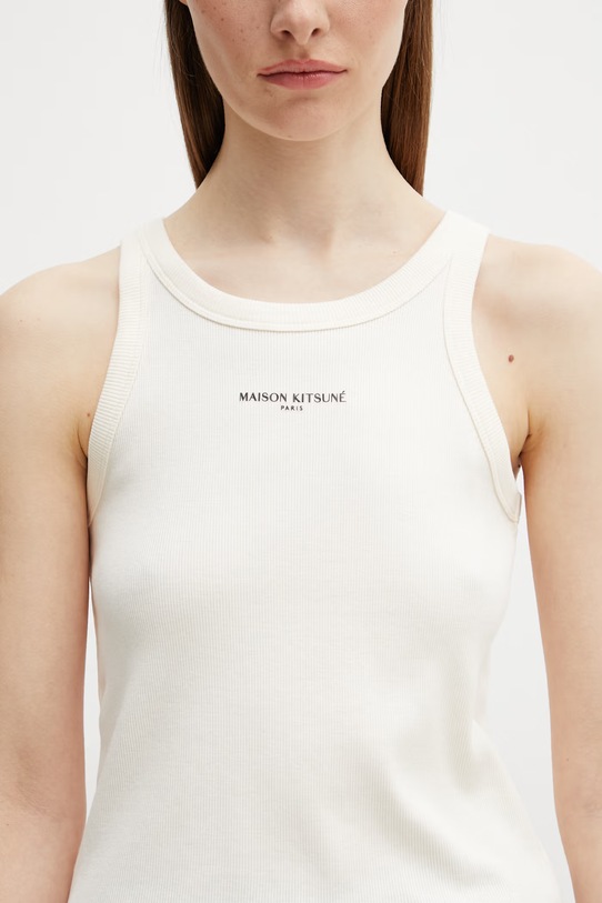 Maison Kitsuné top bawełniany damski beżowy QW00600KA0033