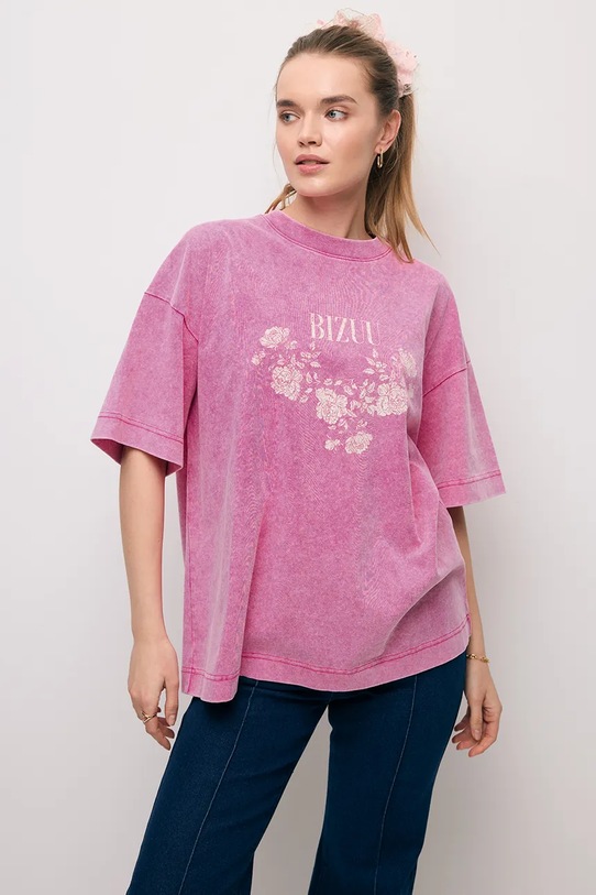 Bizuu t-shirt bawełniany PAPLYS nadruk różowy PAPLYS.ROZOWY