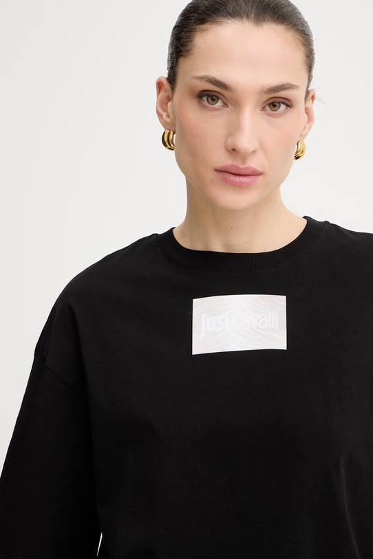 Βαμβακερό μπλουζάκι Just Cavalli μαύρο 80PAHT08.CJ500