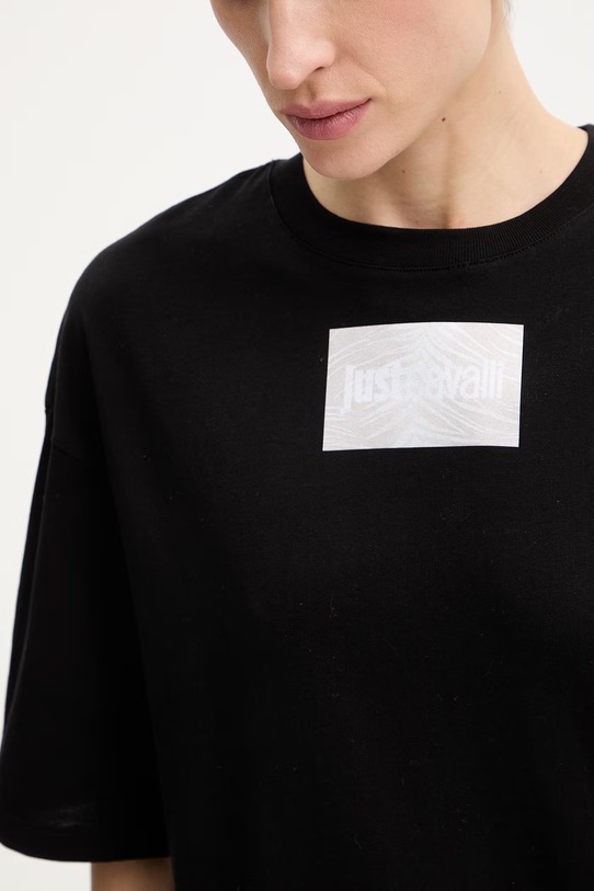 Βαμβακερό μπλουζάκι Just Cavalli 80PAHT08.CJ500 μαύρο