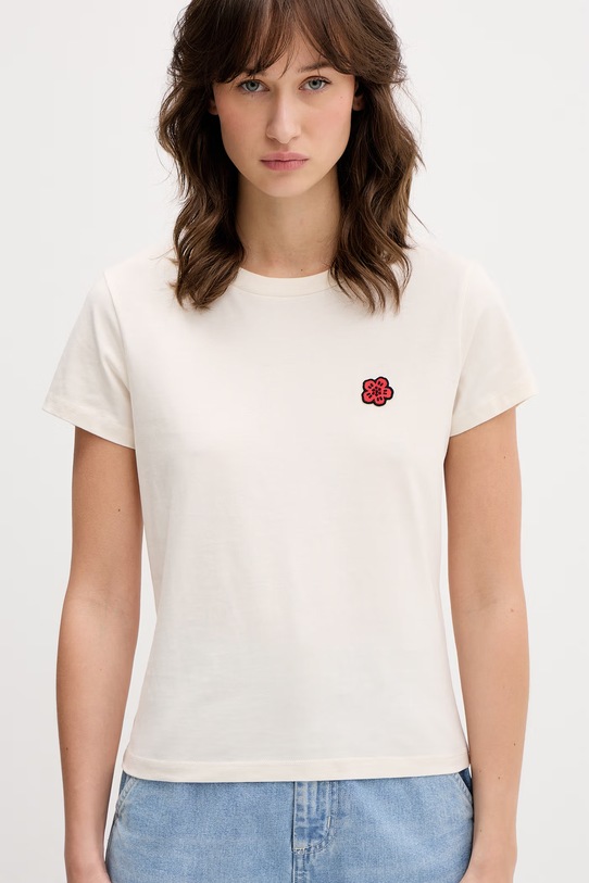 Kenzo t-shirt bawełniany GOTS BOKE FLOWER CREST CLASSIC beżowy FG52TS2064SO