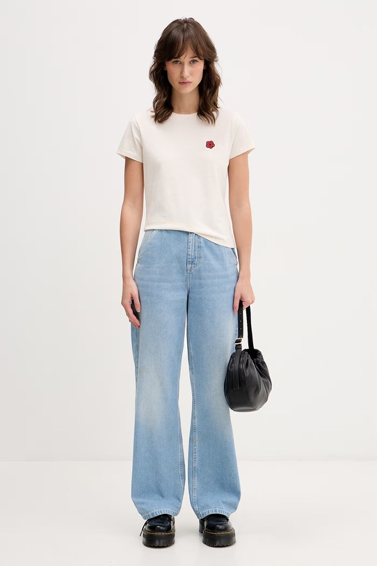 Kenzo t-shirt bawełniany GOTS BOKE FLOWER CREST CLASSIC FG52TS2064SO beżowy