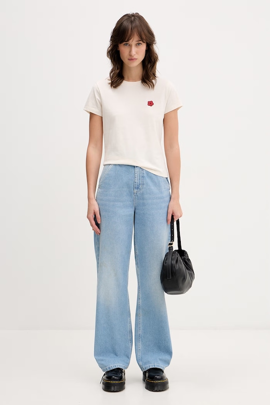 Kenzo t-shirt bawełniany GOTS BOKE FLOWER CREST CLASSIC FG52TS2064SO beżowy