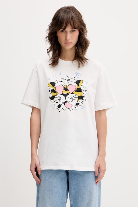 Kenzo t-shirt bawełniany GOTS KENZO WILD TIGER LOOSE T- nadruk biały FG52TS3114SG