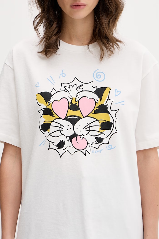 Kenzo t-shirt bawełniany GOTS KENZO WILD TIGER LOOSE T- biały FG52TS3114SG