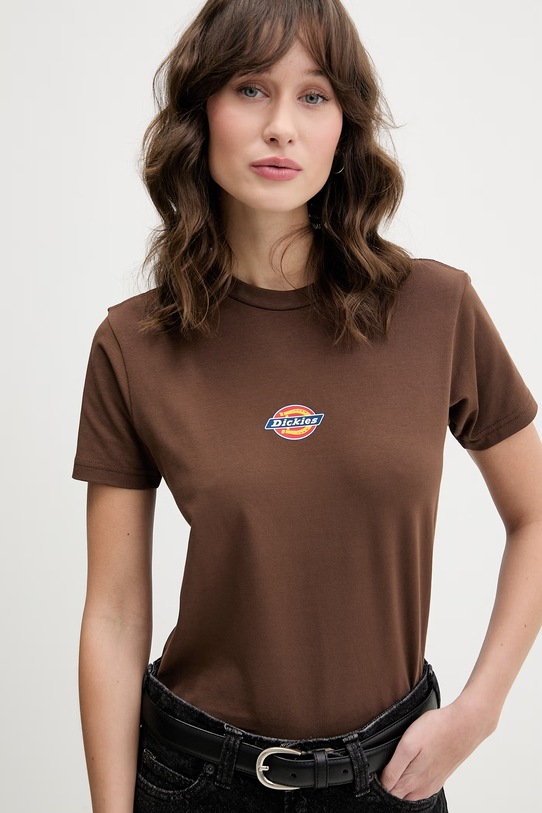 Dickies T-shirt Γυναικείο βαμβακερό καφέ DK0A4ZAO0TB1