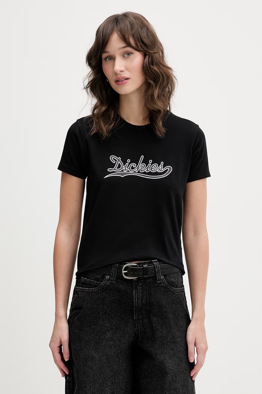 Dickies T-shirt γυναικείο βαμβακερό μαύρο DK0A88FDBLK1