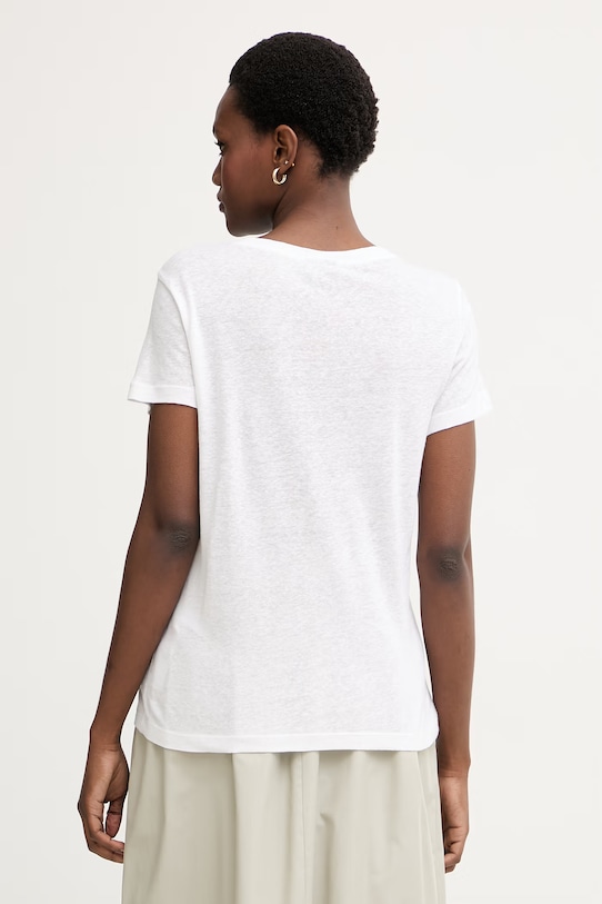 Oblačila Armani Exchange kratka majica ženska z dodatkom lanu XW002288.AF12899 srebrna