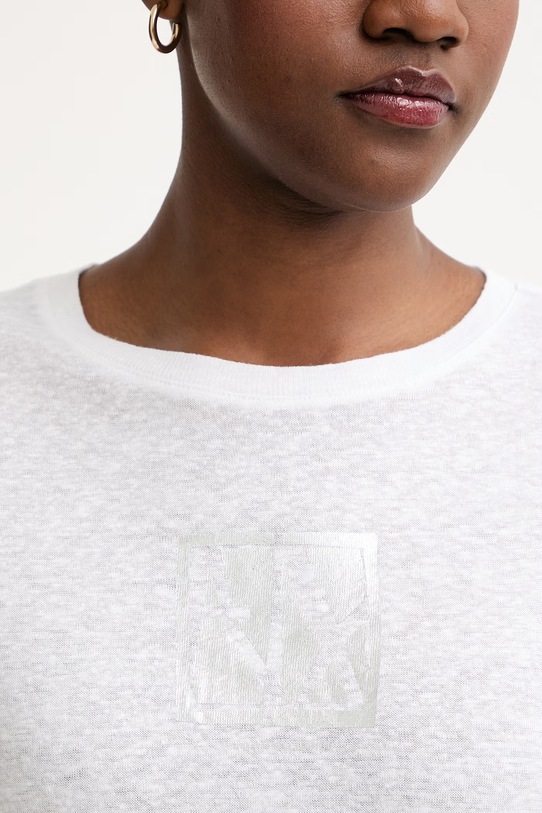 Armani Exchange T-shirt damski z dodatkiem lnu XW002288.AF12899 srebrny