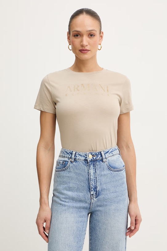 Памучна тениска Armani Exchange щампа бежов XW002294.AF17172