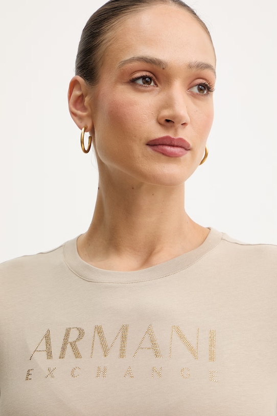 Памучна тениска Armani Exchange бежов XW002294.AF17172