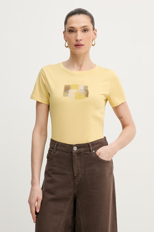 Bombažna kratka majica Armani Exchange Potisk rumena XW002322.AF10356