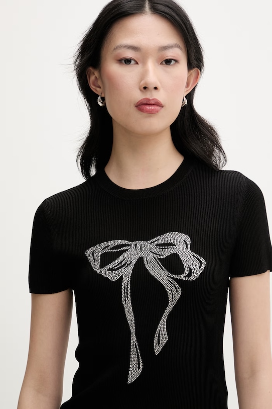 Miss Sixty T-shirt damski z dodatkiem jedwabiu czarny 6M1RJ12600