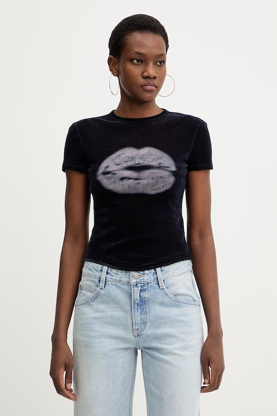 Miss Sixty maglietta in velluto slim blu navy 6M1SJ34300