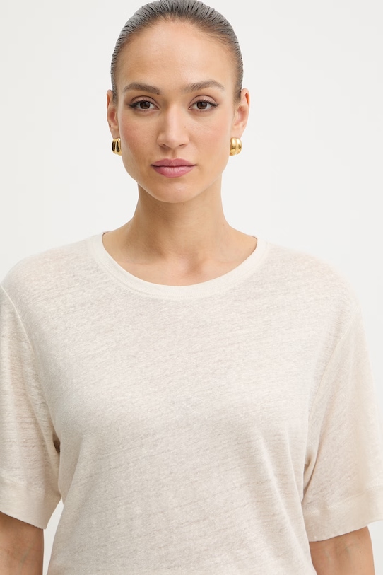 BOSS Orange t-shirt damski lniany C Emma beżowy 50556387