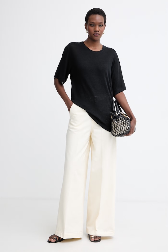 BOSS Orange dámske ľanové tričko C Emma 50556387 čierna SS26