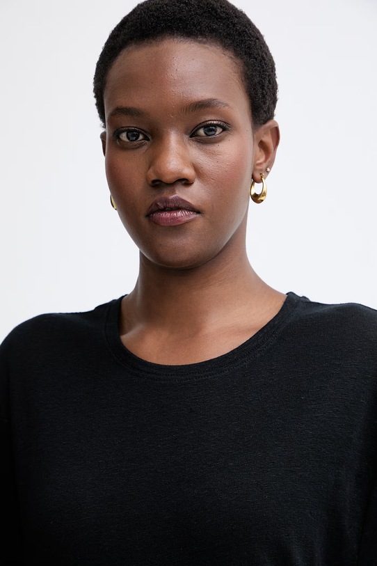 BOSS Orange dámske ľanové tričko C Emma čierna 50556387