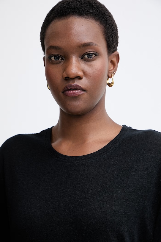 BOSS Orange dámske ľanové tričko C Emma čierna 50556387