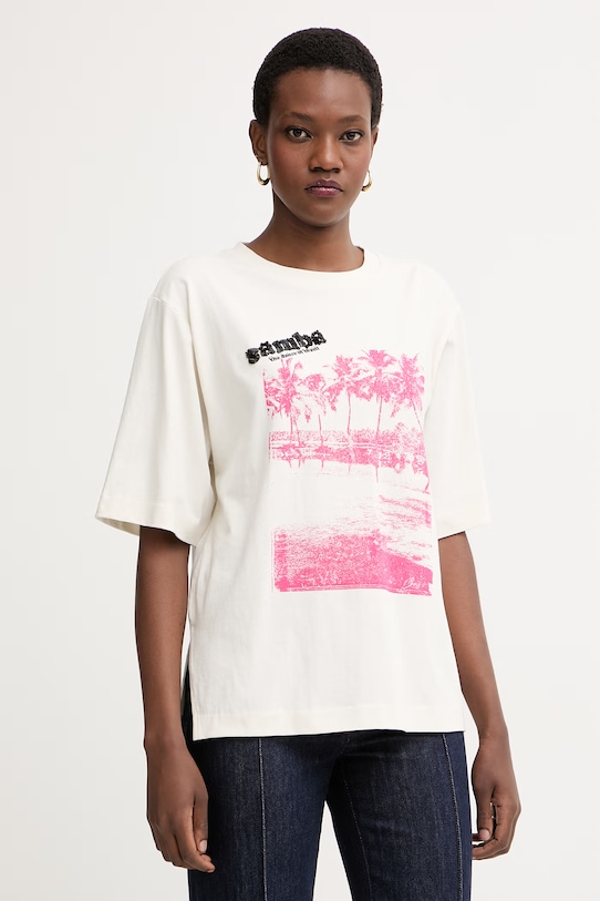 BOSS Orange top na trénink dámský s bavlnou C Eregular 2 béžová 50559075