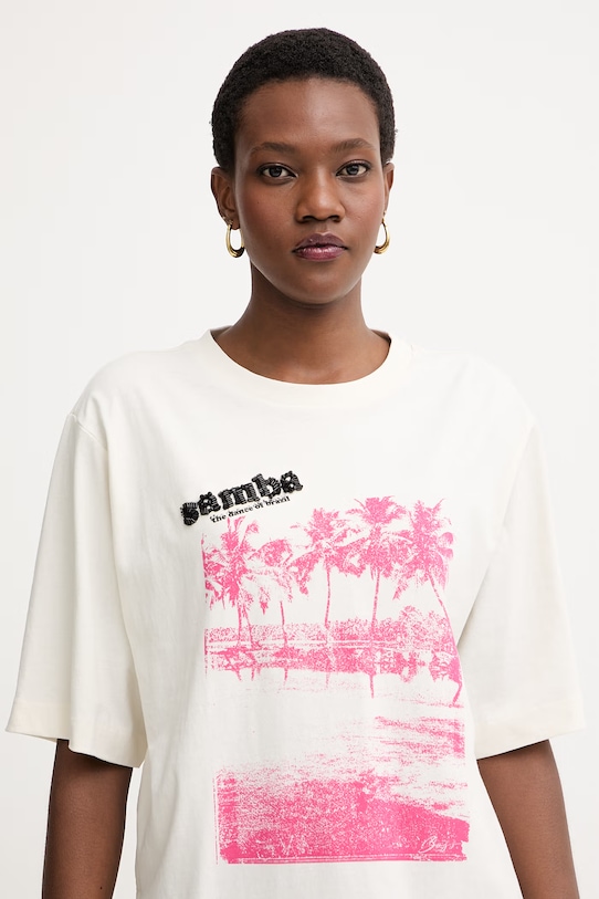 BOSS Orange top na trénink dámský s bavlnou C Eregular 2 béžová 50559075