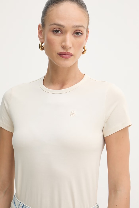 BOSS t-shirt damski bawełniany beżowy 50557843
