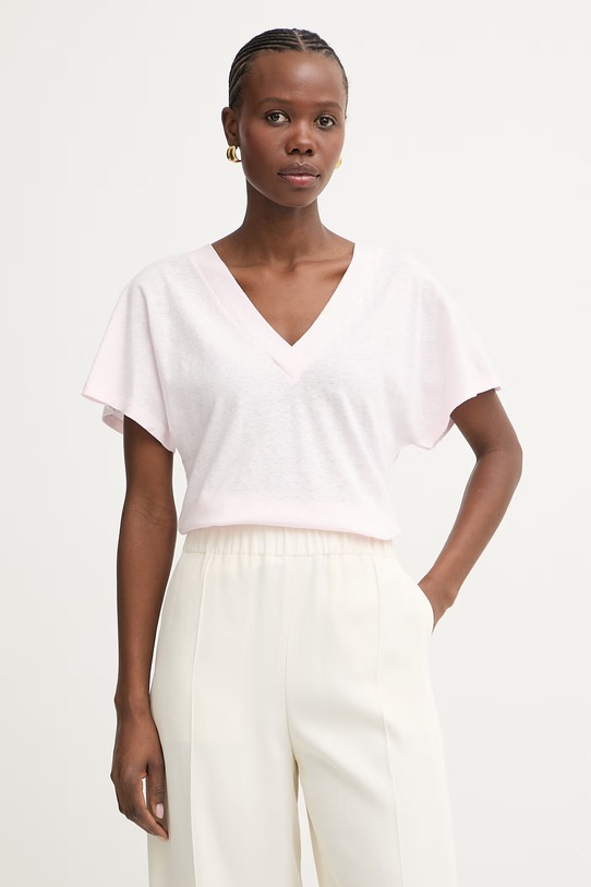 BOSS T-shirt damski z lnem Ecleiva różowy 50558972