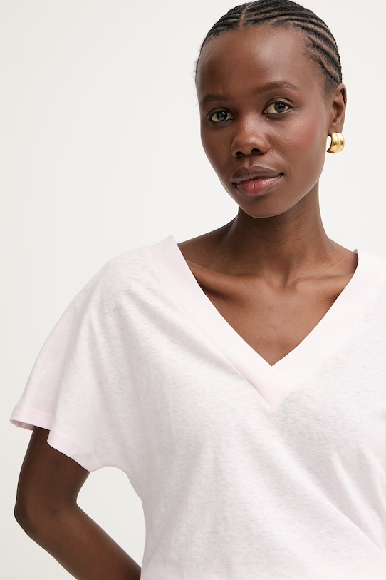 BOSS T-shirt damski z lnem Ecleiva różowy 50558972