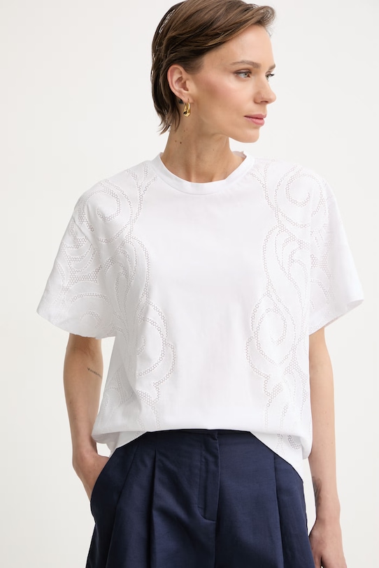 BOSS T-shirt damski z bawełną Elne2 biały 50560987