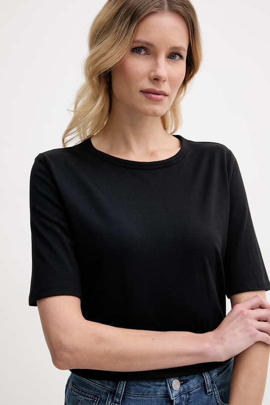 BOSS t-shirt basic damski z dodatkiem jedwabiu Evyta czarny 50561508