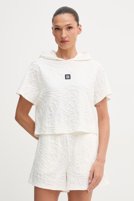 HUGO crop top damski z bawełną ZEB_top beżowy 50561060