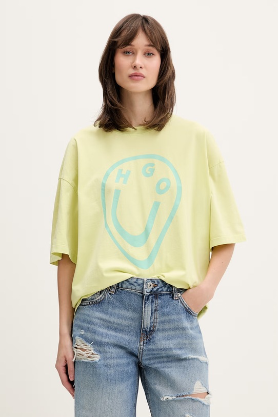 HUGO Blue póló női pamut Oversized_Tee_B zöld 50560783
