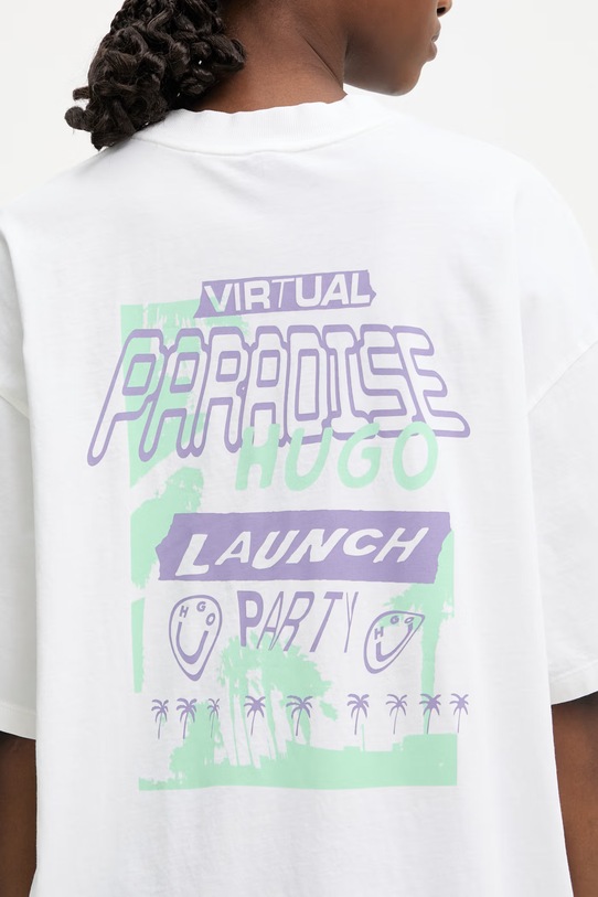 HUGO Blue T-shirt damski bawełniany Oversized_Tee_B 50560784 beżowy