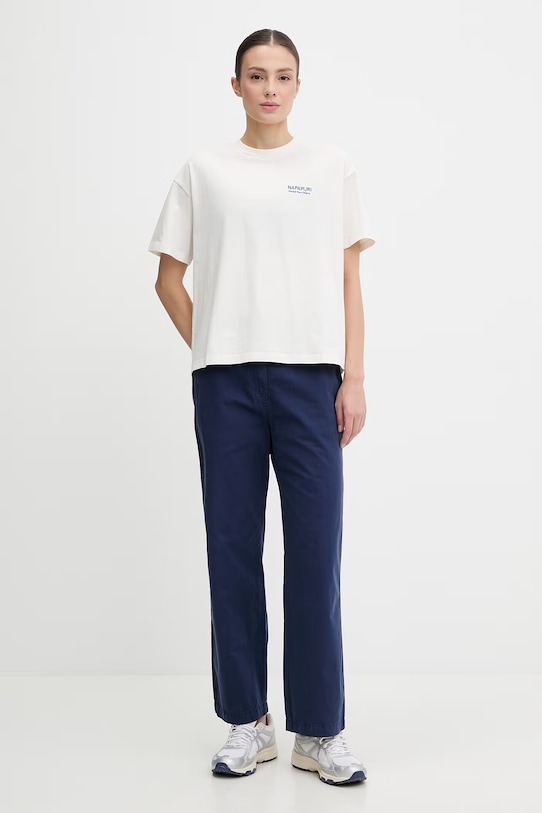 Napapijri t-shirt bawełniany ILIANA NP0A8BC4N1A1 beżowy SS26