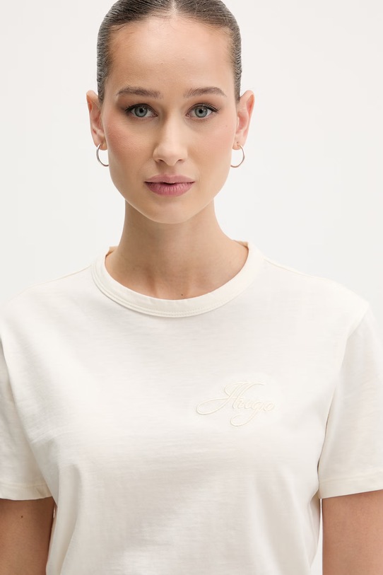 HUGO t-shirt basic damski bawełniany Damacia_7 beżowy 50561233