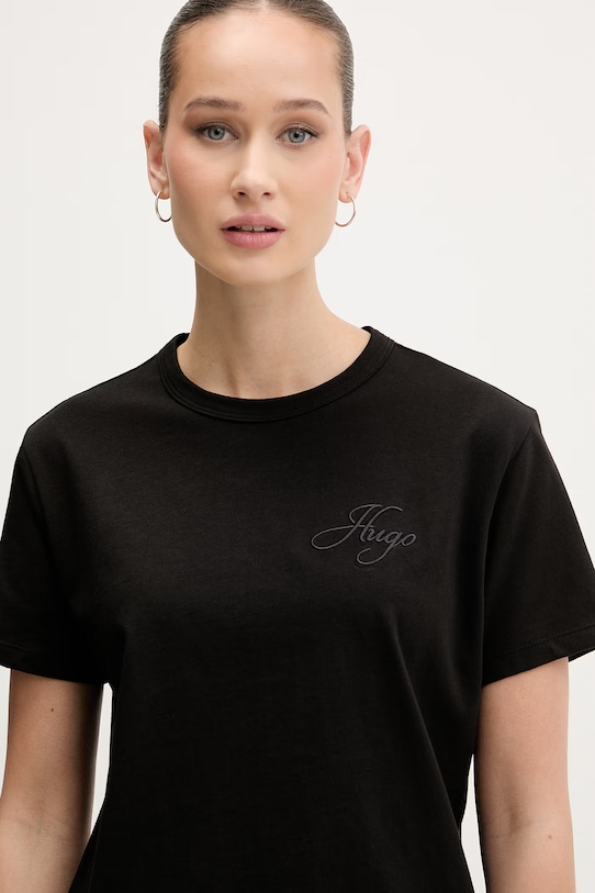 HUGO basic majica kratkih rukava za žene od pamuka Damacia_7 crna 50561233
