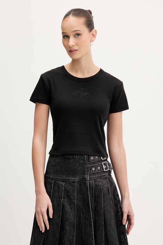 HUGO crop top damski czarny 50568725