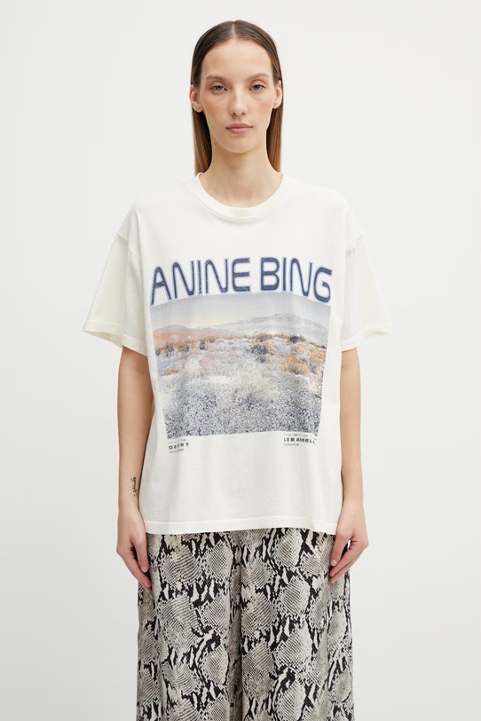 Anine Bing CADE TEE WILDFLOWERS - OFF WHITE t-shirt damski bawełniany beżowy A.08.12078.OFW1