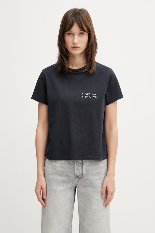 Anine Bing SHELLEY TEE I SEE YOU I LOVE YOU - BLACK T-shirt bawełniany damski czarny A.08.11986.BLK26