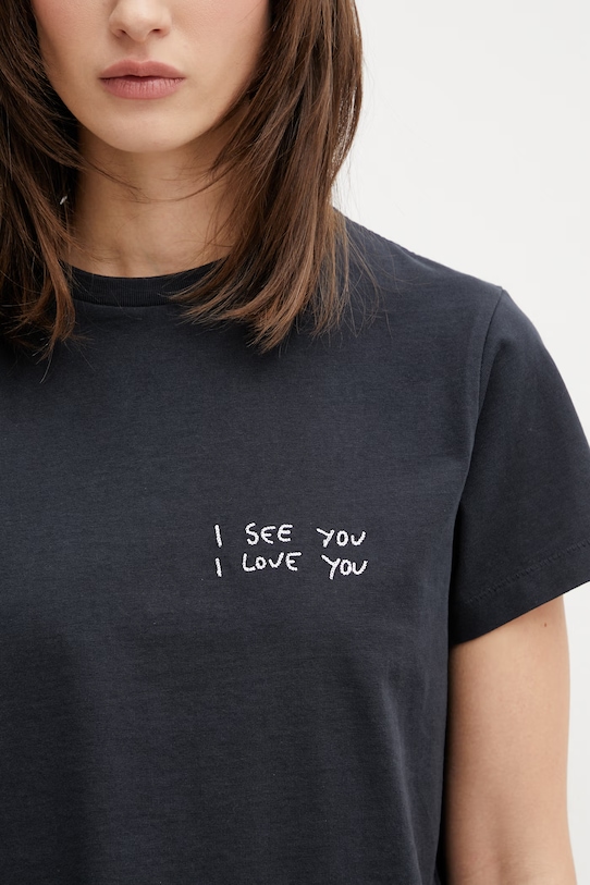 Anine Bing SHELLEY TEE I SEE YOU I LOVE YOU - BLACK T-shirt bawełniany damski czarny A.08.11986.BLK26