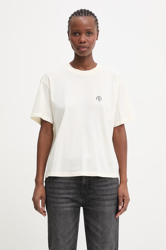 Anine Bing WAGNER TEE SOFT STENCIL - CREAM t-shirt bawełniany damski beżowy A.08.12383.WKHA2