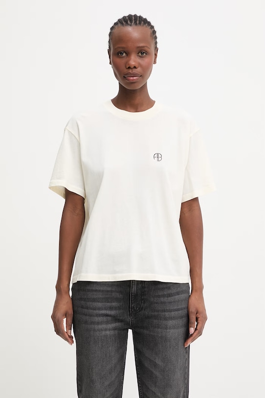 Anine Bing WAGNER TEE SOFT STENCIL - CREAM t-shirt bawełniany damski beżowy A.08.12383.WKHA2