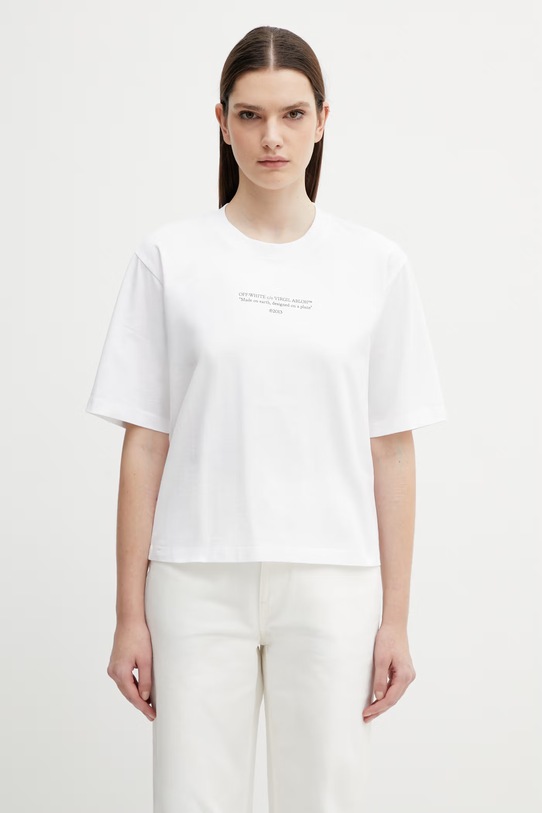 Off-White t-shirt bawełniany Statement Boxy nadruk biały 2AA124S26JER006