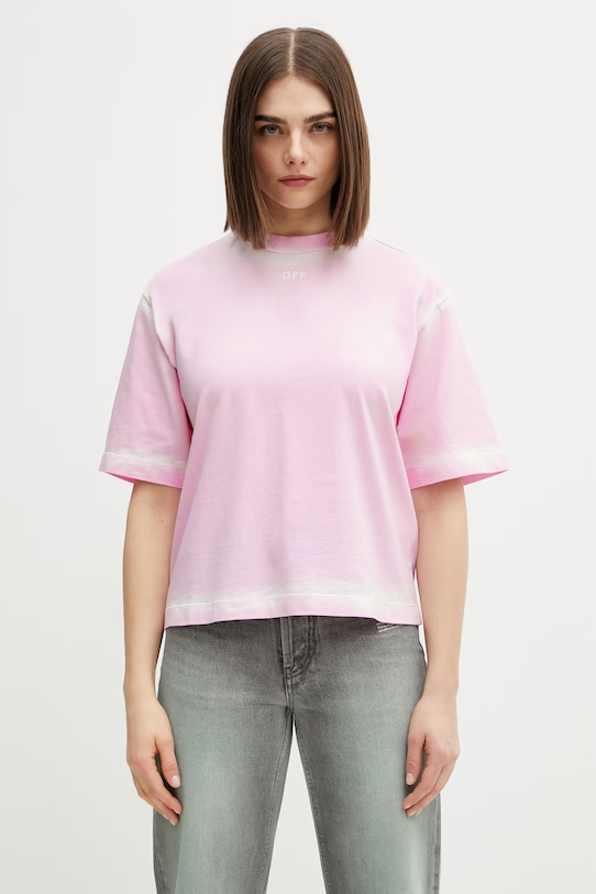 Off-White Spray Off Stamp t-shirt bawełniany damski różowy 2AA124S26JER007