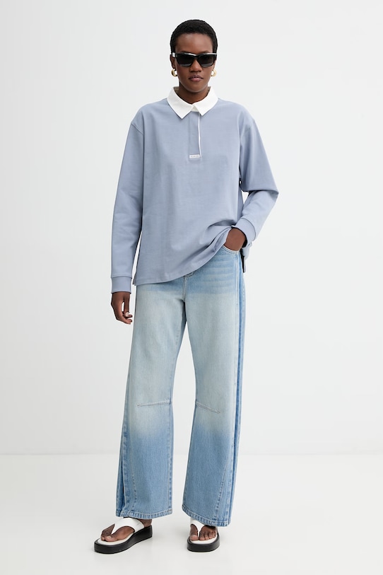 MUNTHE longsleeve bawełniany BECENT 261114026166 niebieski SS26