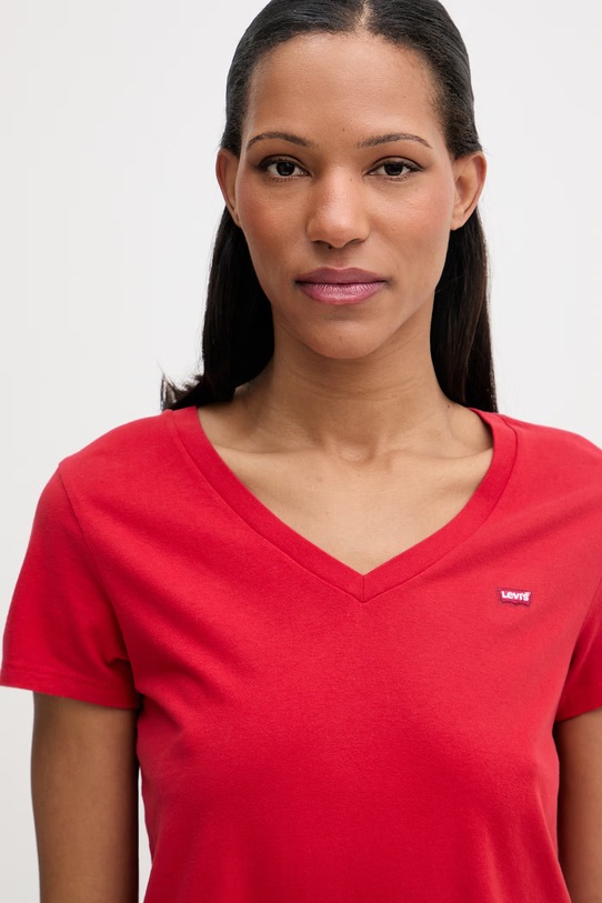 Levi's T-shirt damski bawełniany PERFECT VNECK czerwony 85341.0140