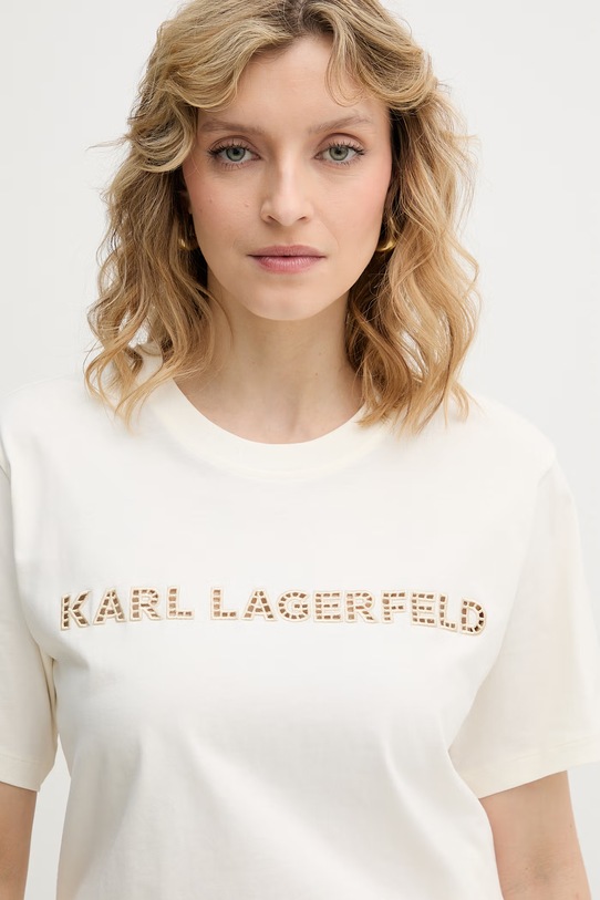 Oblečení Karl Lagerfeld tričko ženské bavlněné B2W17016 béžová